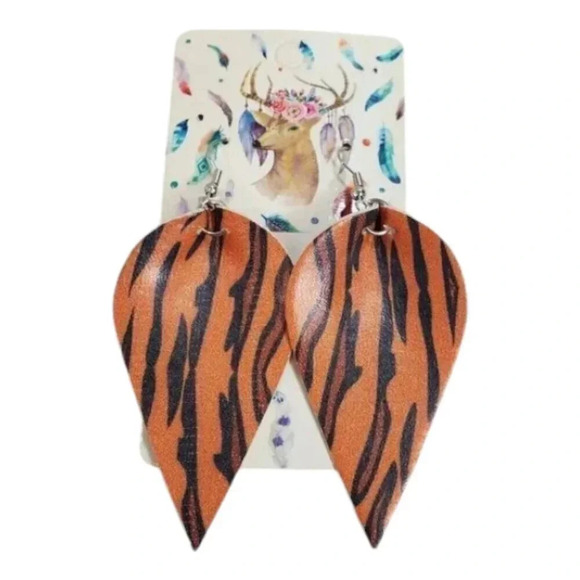 Tiger Stripes Faux Leather Dangle Chic Lightweight Earrings 1br7 - Picture 1 of 6